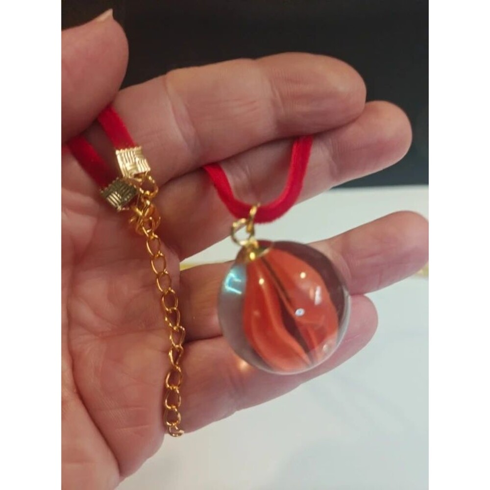 Handmade Red Shooter Marble Choker & Earring Jewelry Set | Velvet Ribbon
